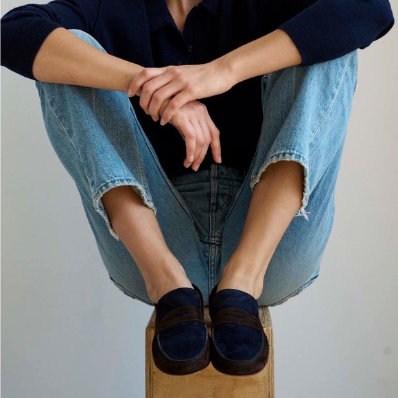 Brand New Jamie Haller Suede Espresso & Navy Penny Loafer (Size 35) - Picture 3 of 4